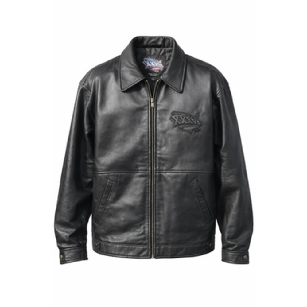 Vintage Super Bowl XXXVI 2002 Leather‎ Jacket Mens L NFL Patriots Rams Black